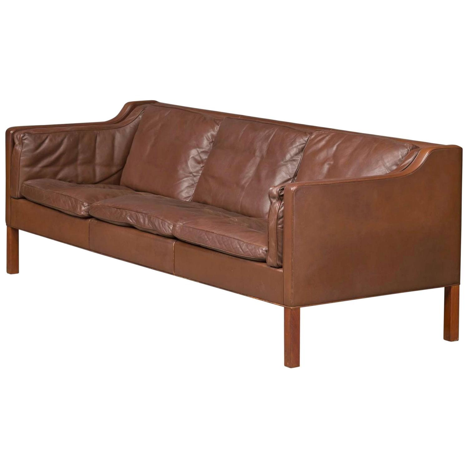 Børge Mogensen Sofa with Original Brown Leather and Teak ...
