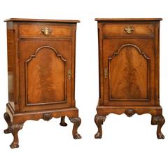Pair of Walnut 1920s Queen Anne Style Bedside Cabinets