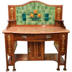 Antique Mahogany Inlaid Arts and Crafts Period Washstand by Shapland & Petter