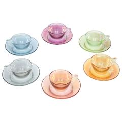 Vintage Set of Six Iridescent Pastel Colors Coffee Cups