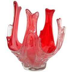 Controlled Bubbles Vibrant Red Sommerso Murano Glass Centerpiece or Vase