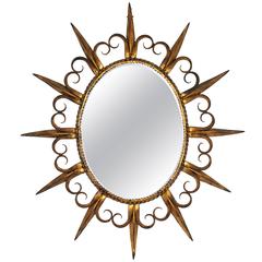 Spanish, 1960s Fleur-de-Lys Gilt Iron Sunsburst Mirror 10
