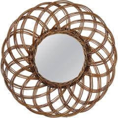 Spanish 1960s Handcrafted Rattan Flower Burst Circular Mirror 4