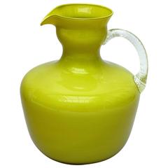 Vintage Italian Empoli Olive Green Murano Cased Art Glass Pitcher 10