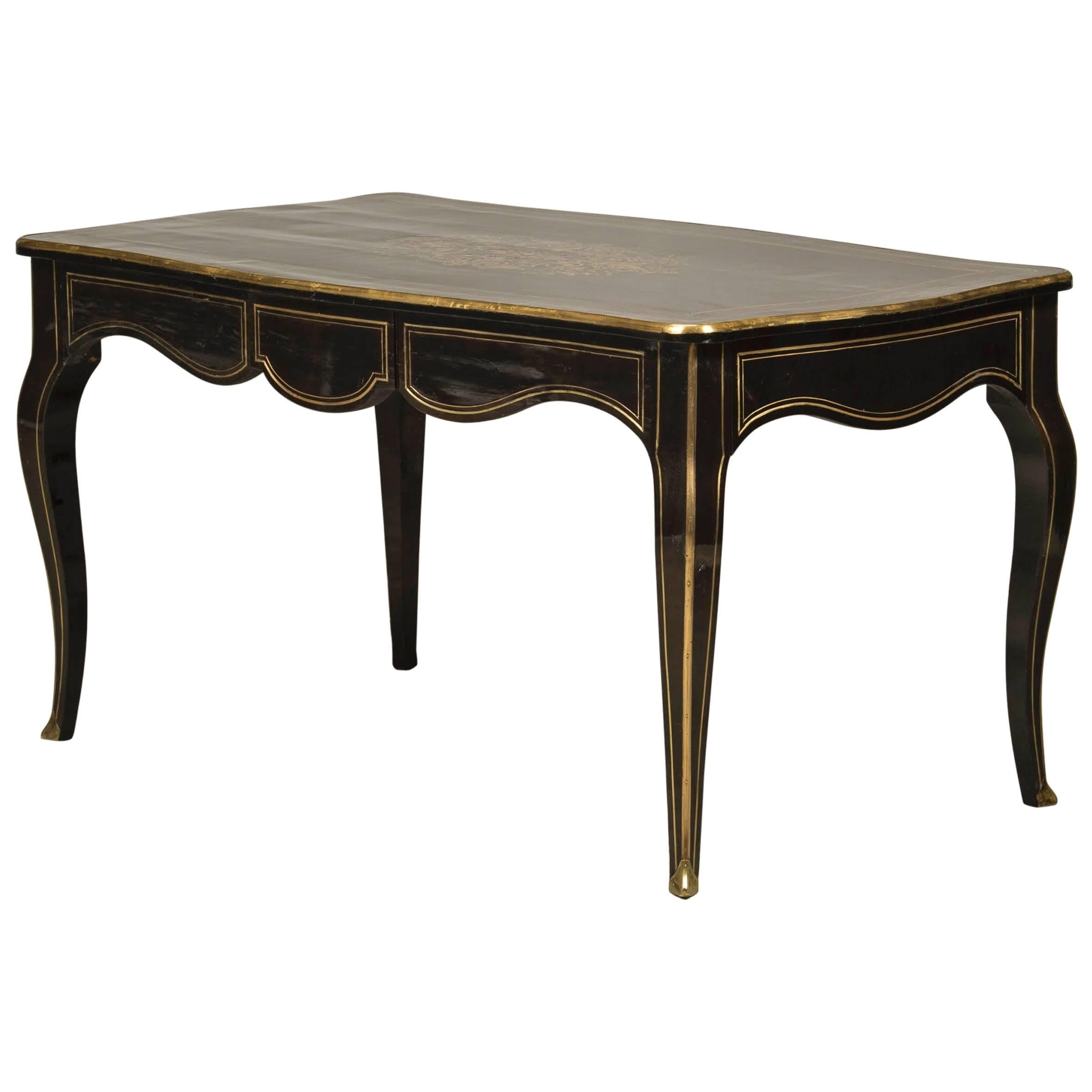 Napoleon III Table, Boulle Style, in Ebonized and Ebony Veneered Wood
