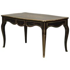 Napoleon III Table, Boulle Style, in Ebonized and Ebony Veneered Wood