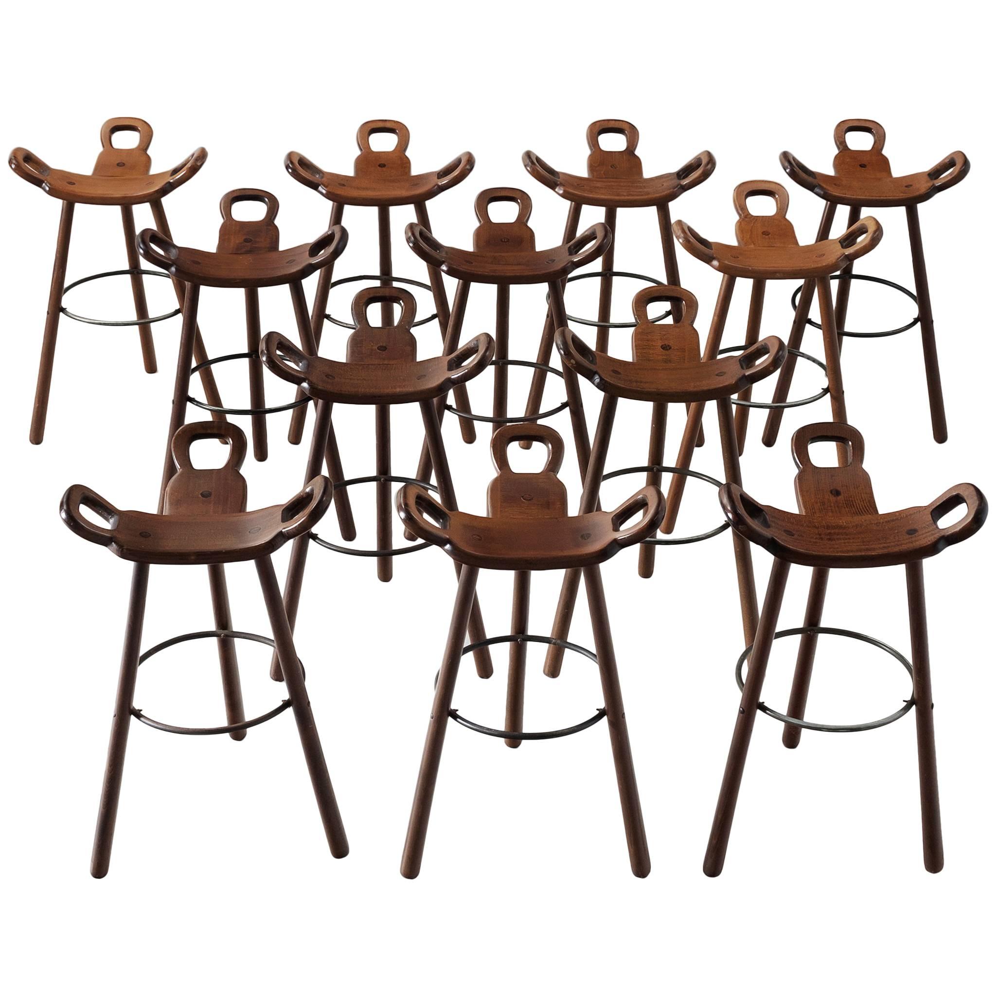 Set of 12 Spanish Brutalist Marbella Bar Stools