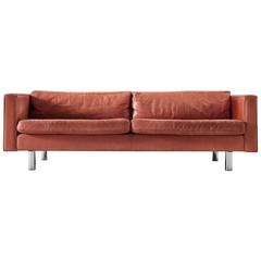 Vintage Illums Bolighus Patinated Red Leather Sofa
