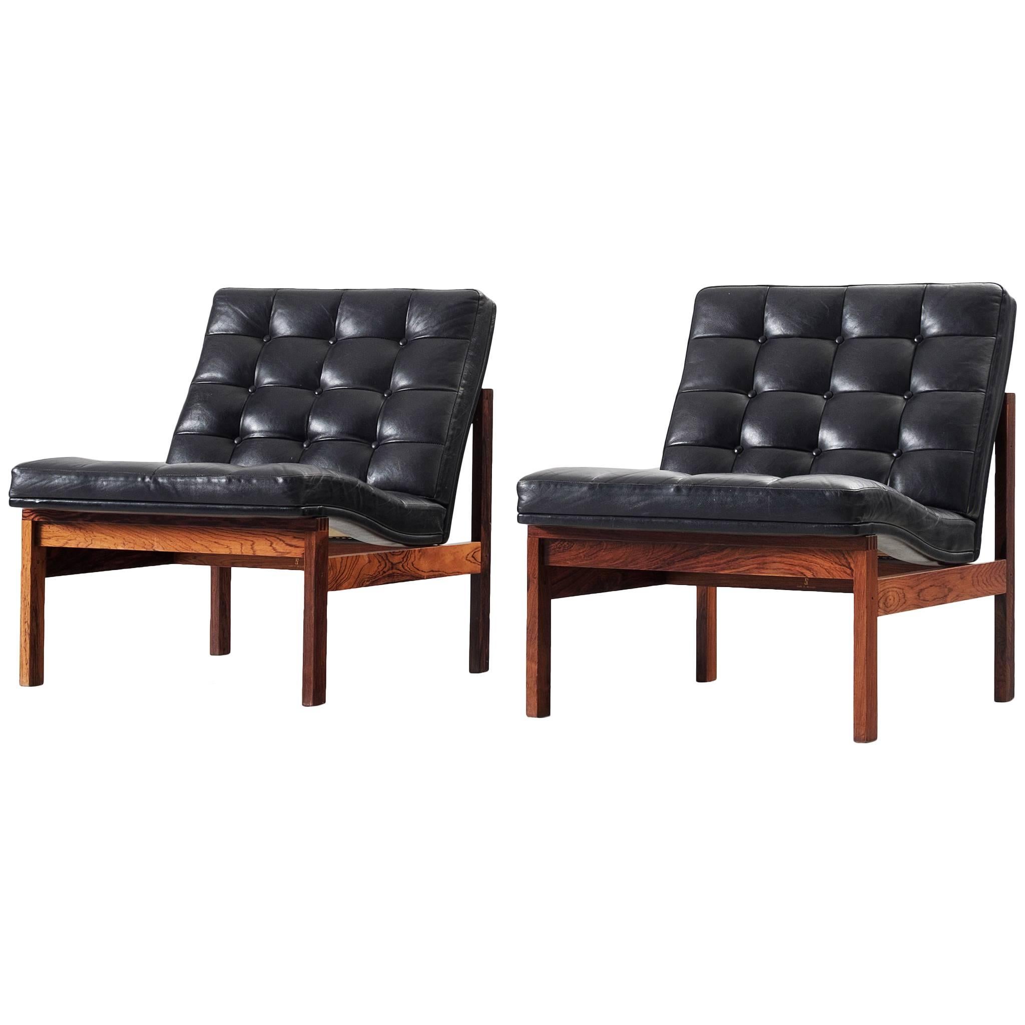 Pair of Easy Chairs in Black Leather for France & Søn
