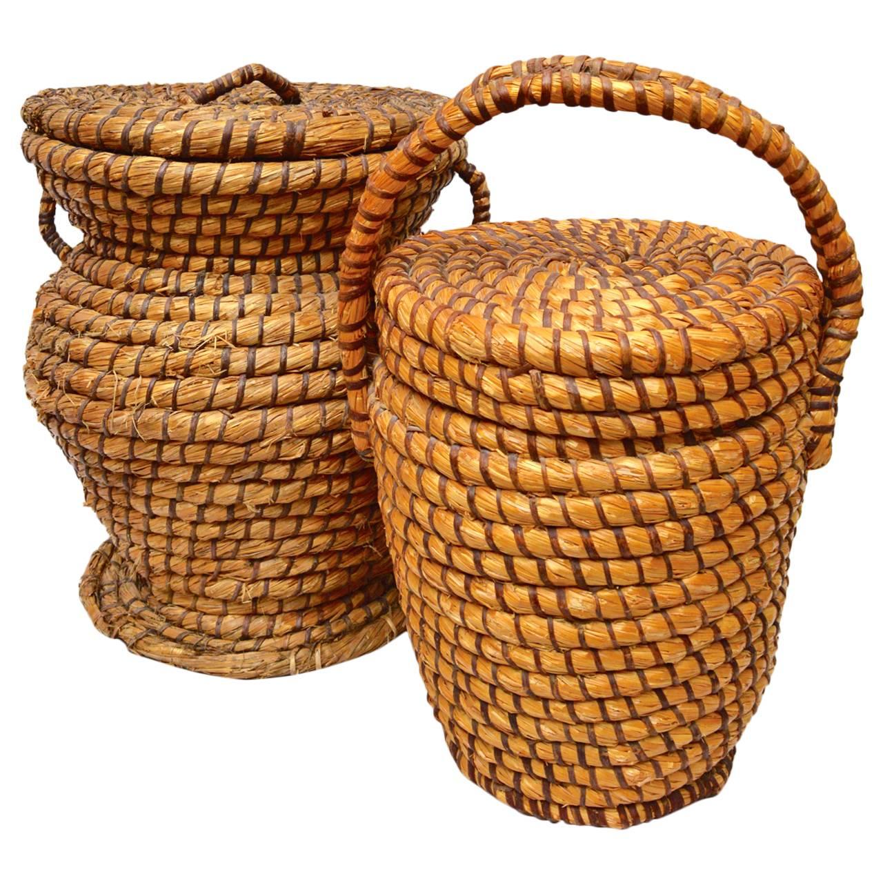 Two 19th Century English Lidded Farm Baskets