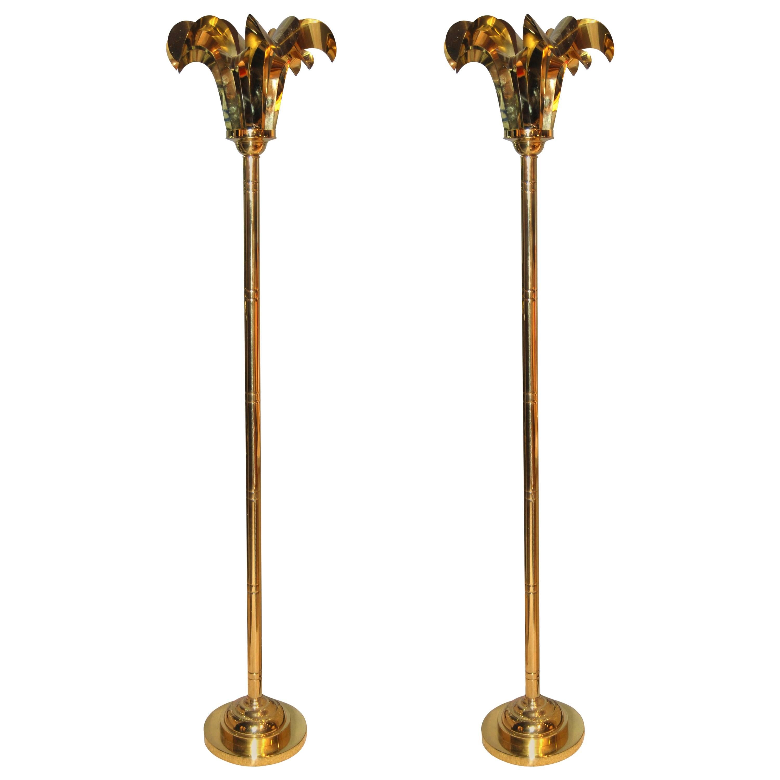 Pair of Brass Floor Lamps For Sale
