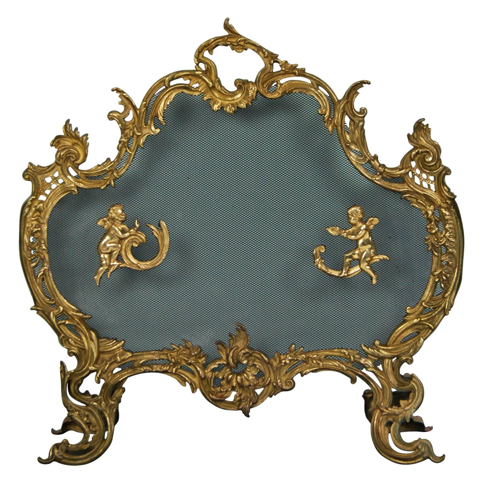 Gilt Brass Rococo Fire Screen For Sale