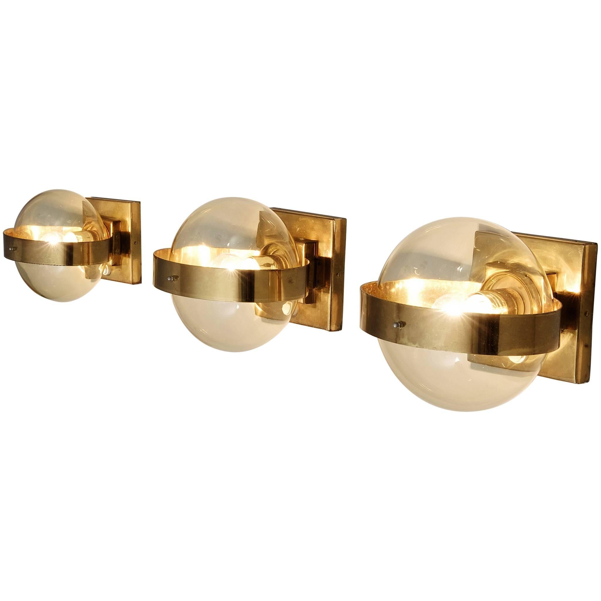 Set of 2 Wall Lights in Brass and Glass