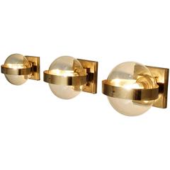 Set of 2 Wall Lights in Brass and Glass