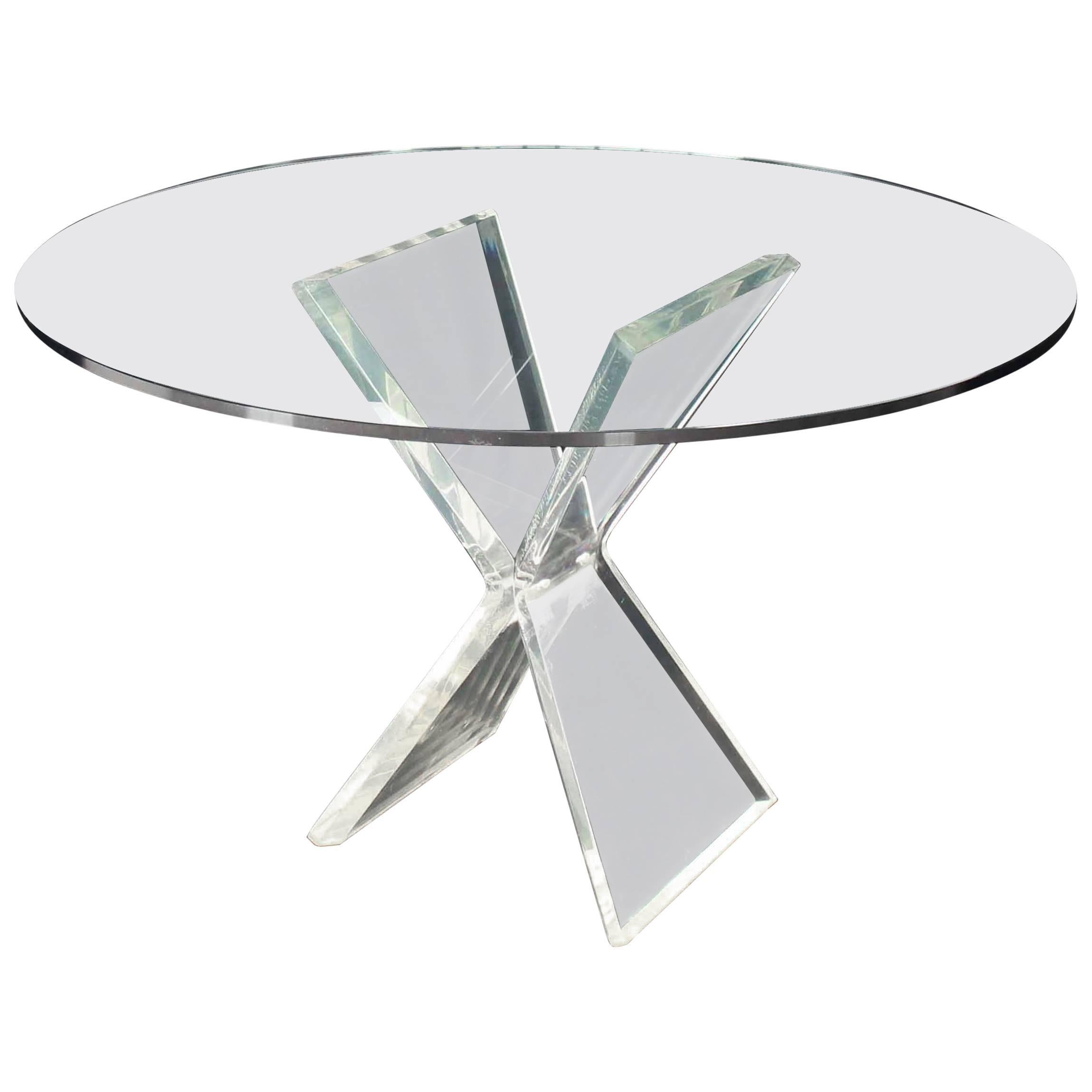 Lucite X-Base Base Gueridon Center Dining Table For Sale