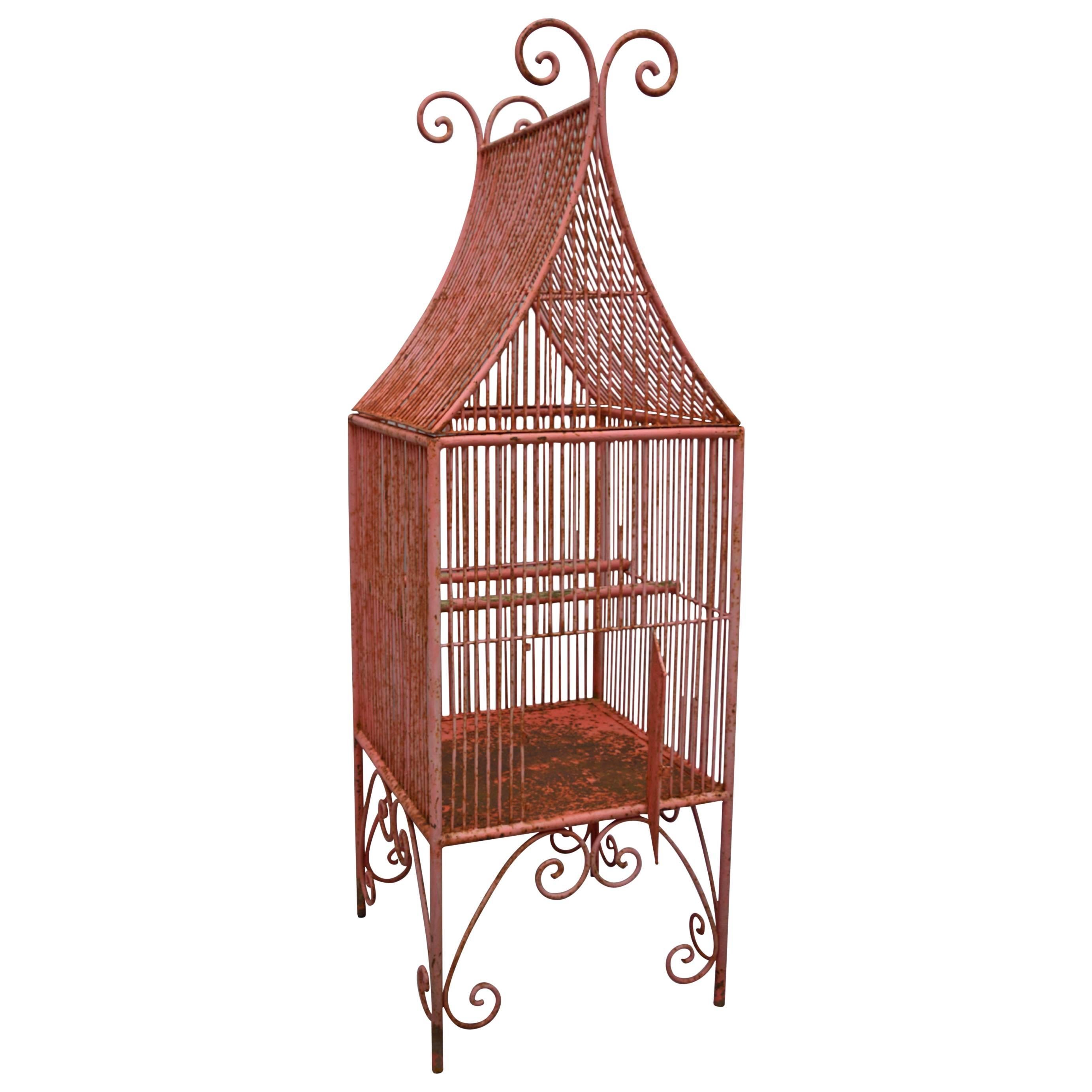Large French 19th Century Wrought Iron Bird Cage in a Pagoda Shape