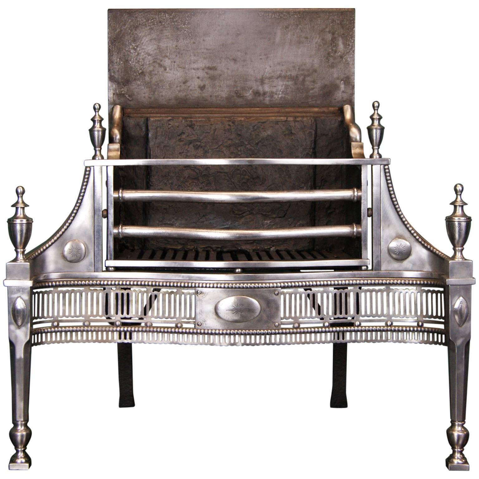 Polished Steel George III Freestanding Fireplace Fire Grate For Sale