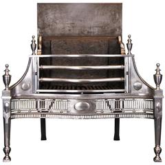 Antique Polished Steel George III Freestanding Fireplace Fire Grate