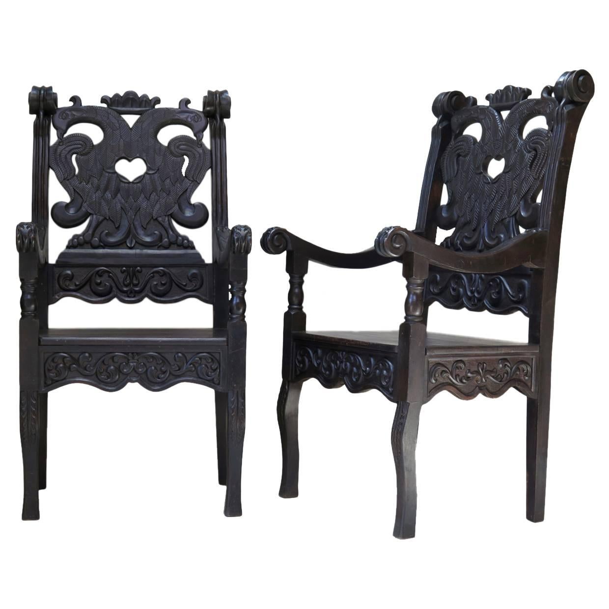 Baroque Style Carved Wood Armchairs, France, circa 1900s
