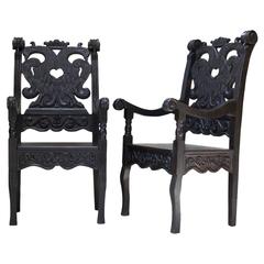 Baroque Style Carved Wood Armchairs, France, circa 1900s 10