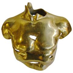 Brass Male Torso Sculpture Signed by Artist Francisco Mendez, 1989