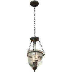 Vintage 1930s Bell Jar Pendant Light with Dark Bronze Finish