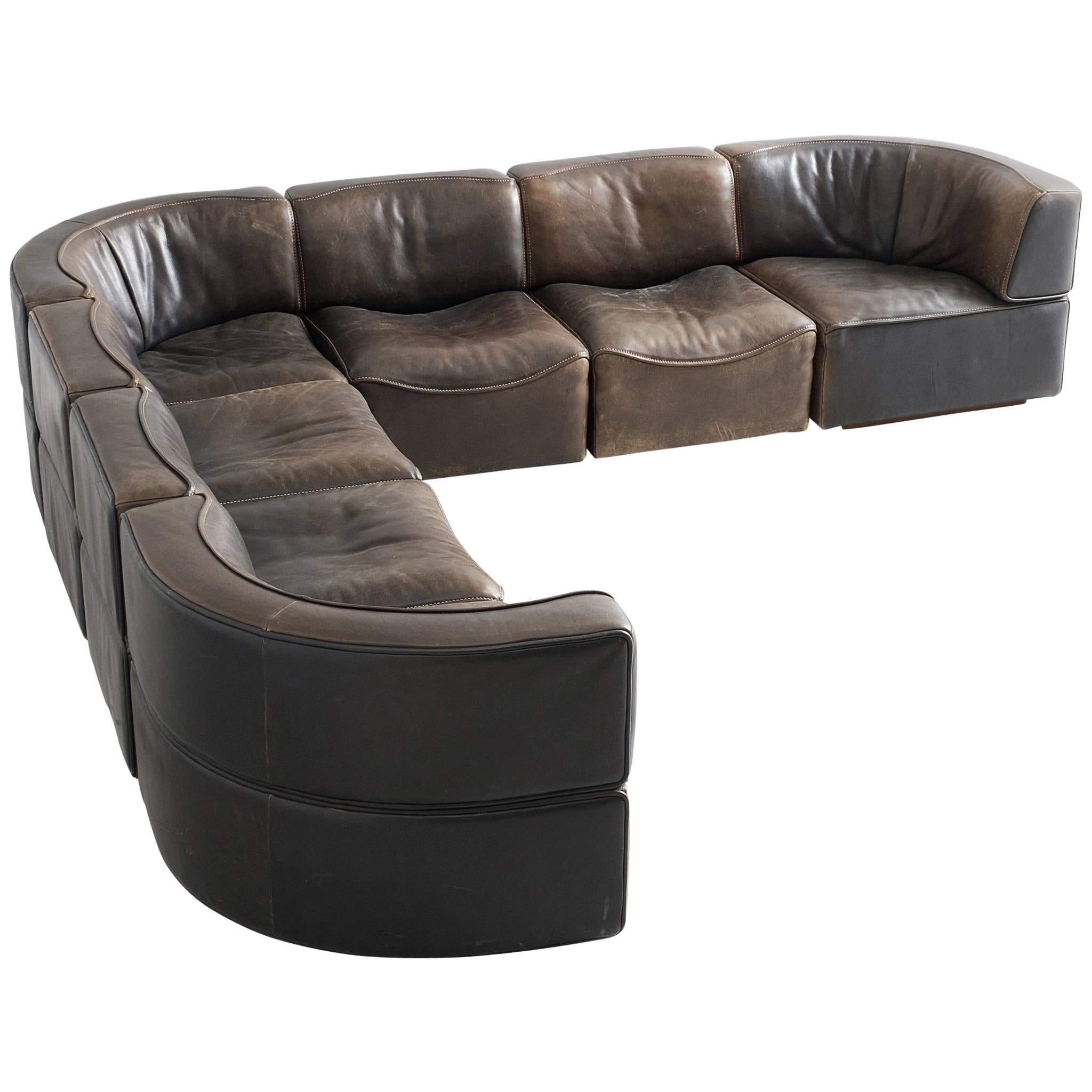 De Sede DS15 Sectional Sofa in Patinated Brown Buffalo Leather