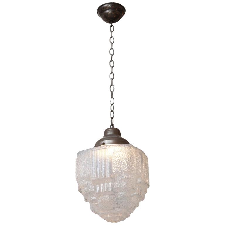 1930s Textured Opalescent Glass Art Deco Ice Cube Or Skyser 1930s Textured Opalescent Glass Art Deco Ice Cube Or Skyser Pendant Light
