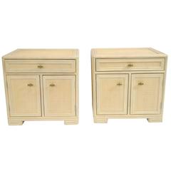 Pair of Ficks Reed Whitewashed Nighstands with Cane Top, Sides and Front