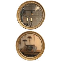Antique French Pair of 19th Century Gilt Round Mirrors