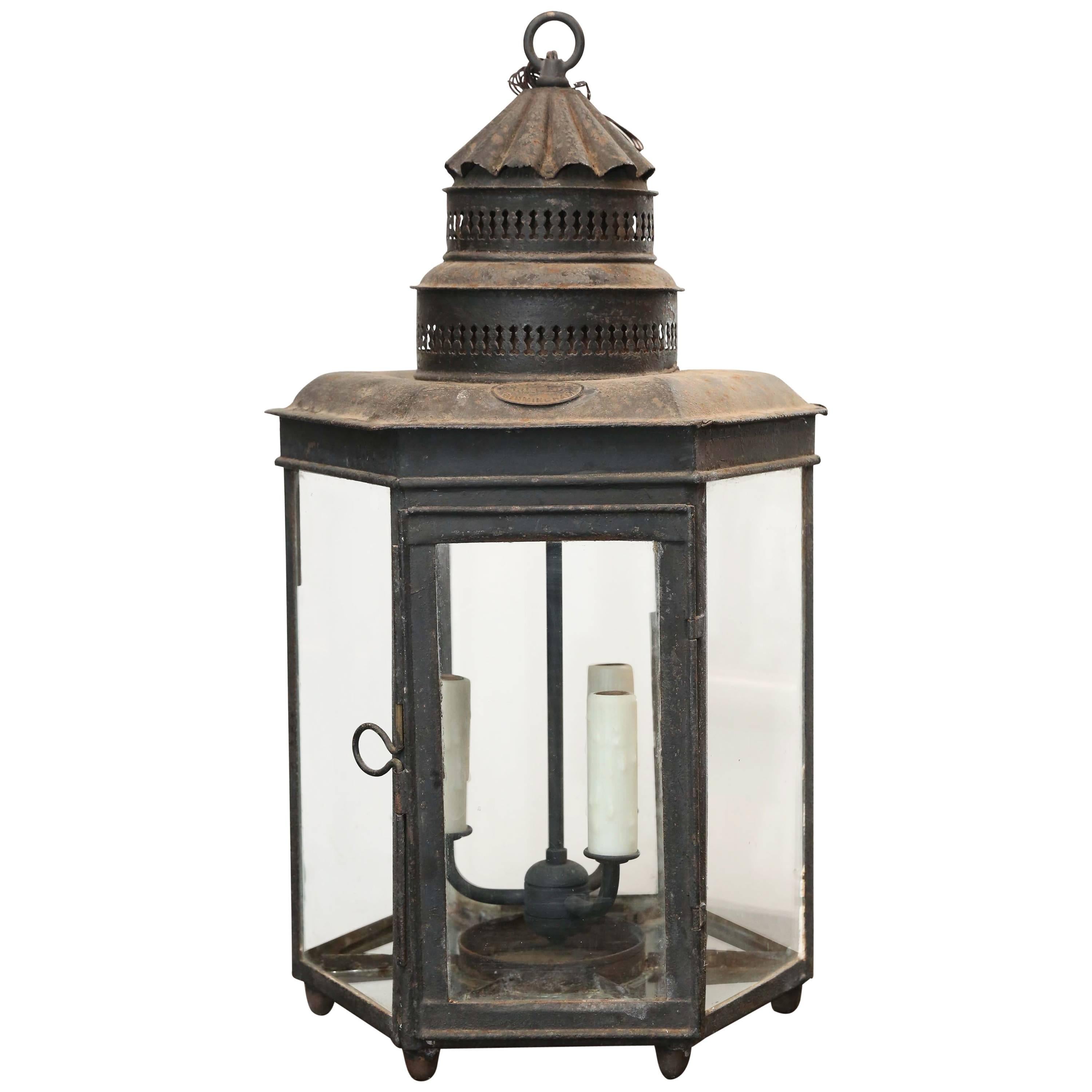 Antique 19th Century English Iron Hexagonal Lantern