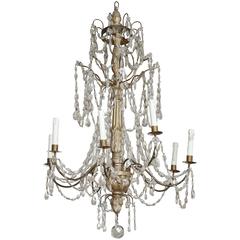 Antique 19th Century Swedish Wooden and Crystal Chandelier