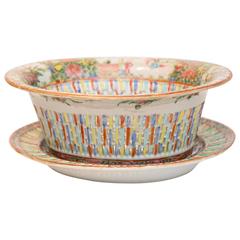 Chinese Export Porcelain Rose Medallion Pierced Basket and Stand