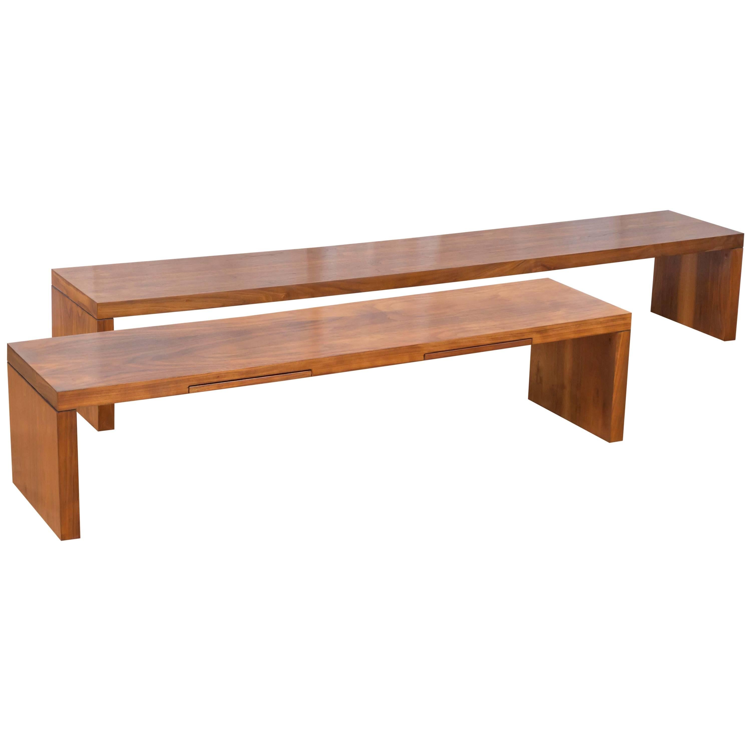 Two of Extra-Long Walnut Benches by Milo Baughman for Thayer Coggin