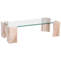 Maitland-Smith Four-Column Marble and Glass Coffee Table