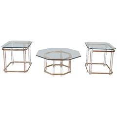 Pair Charles Hollis Jones Lucite, Brass and Glass End Tables **SATURDAY SALE