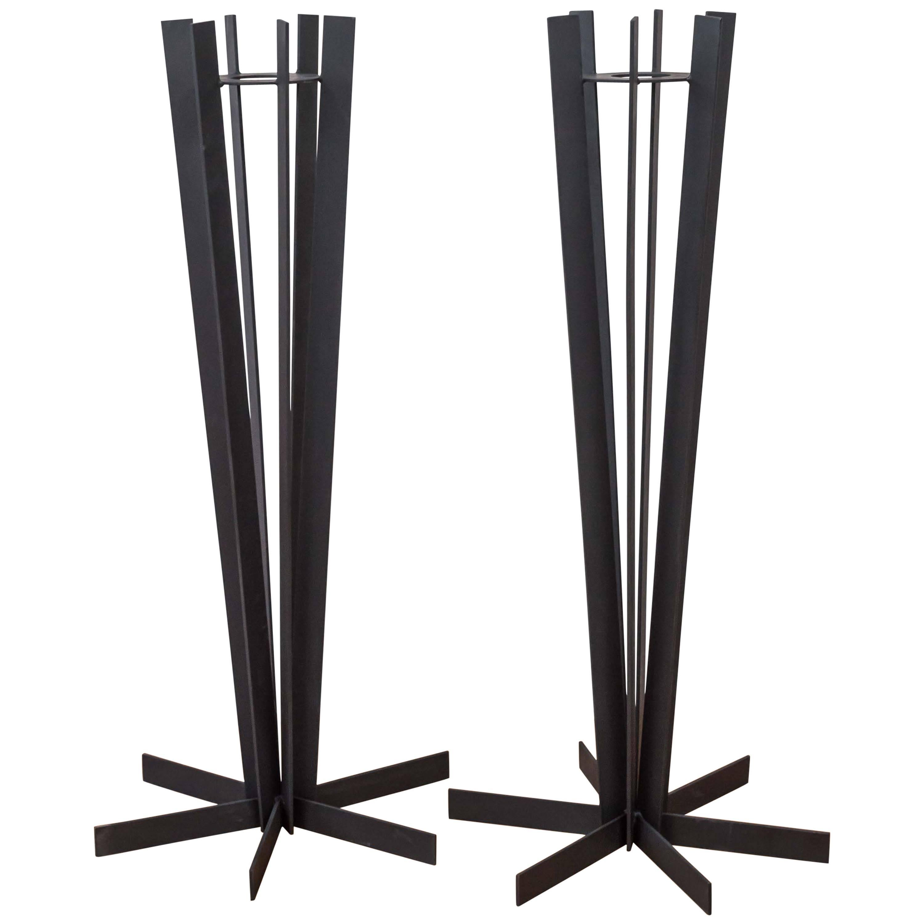 Pair of Sculptural and Tall Wrought Iron Plant Stands