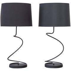 Pair of Unusual Robert Bulmore Spiral-Stem Table Lamps