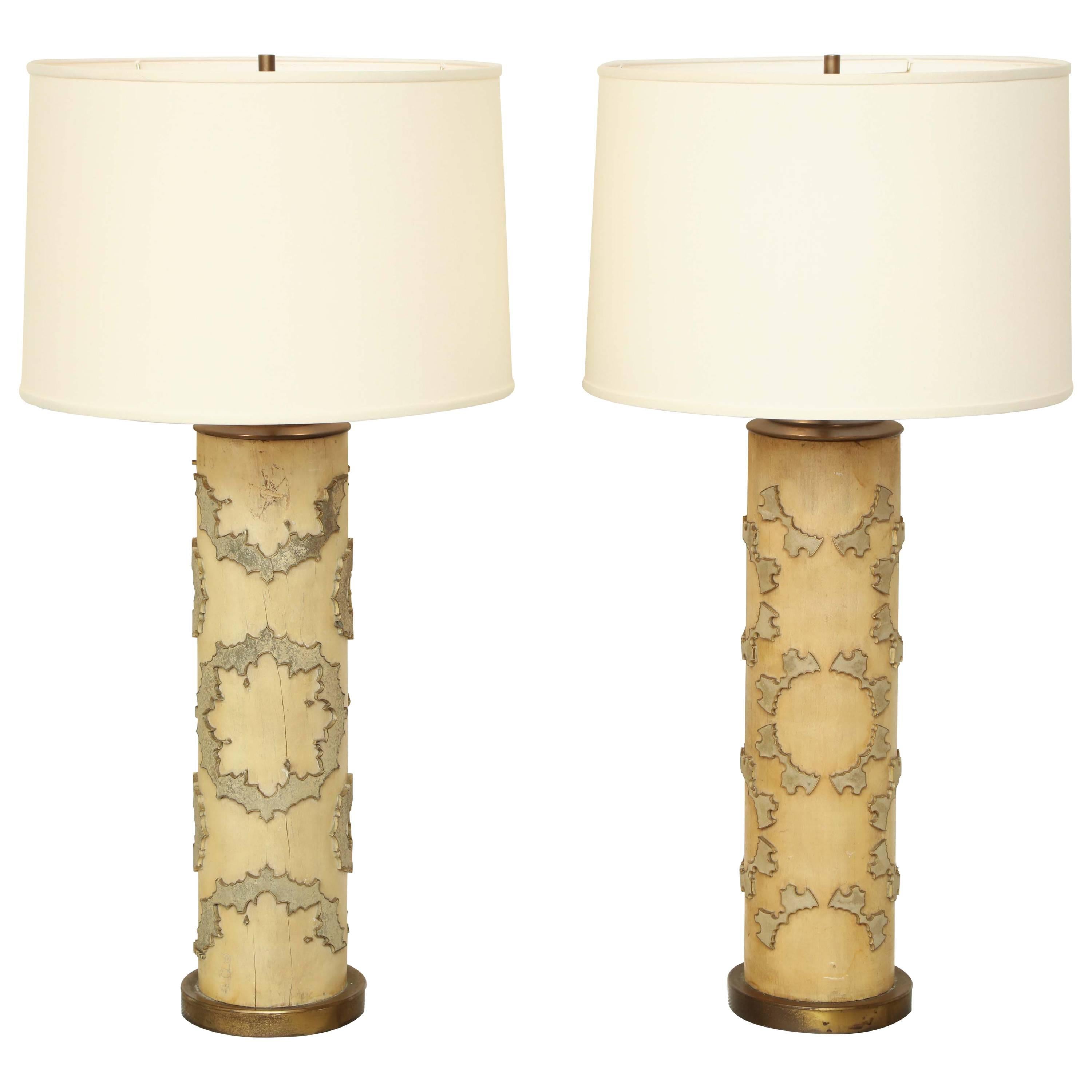 Pair of Pale Green Wallpaper Lamps, circa 1940 For Sale