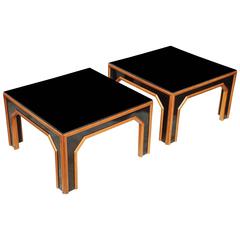 Pair of Bamboo Cocktail Tables with Black Glass Tops, Italy, circa 1960