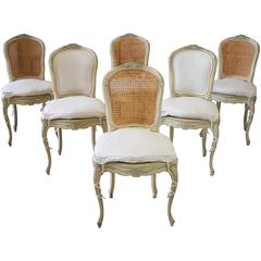 19th Century Louis XV Antique French Cane Dining Chairs with Original Paint