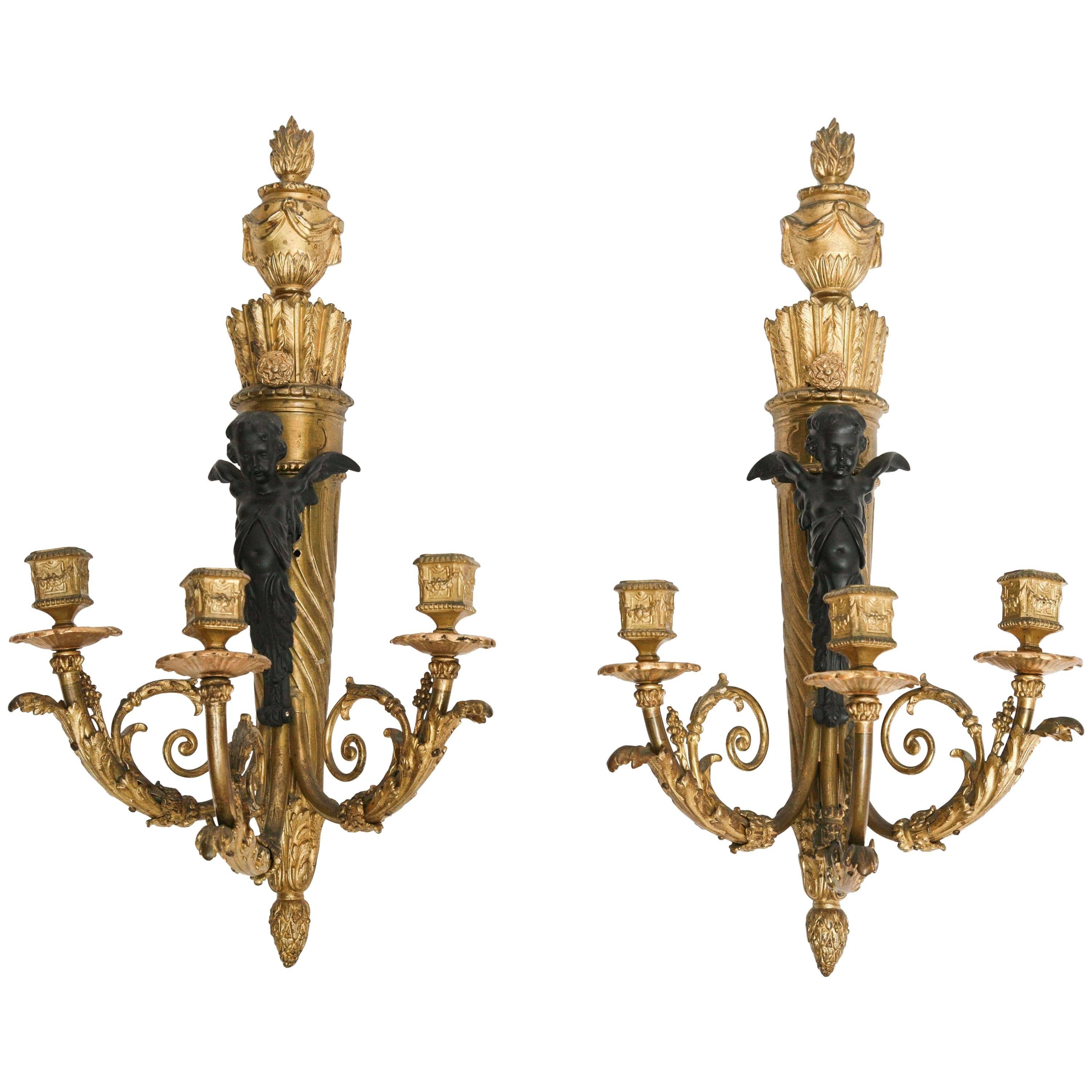 Fine Pair of 19th Century French Bronze Sconces