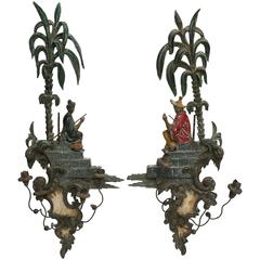 Antique Pair of Venetian Chinoiserie Sconces