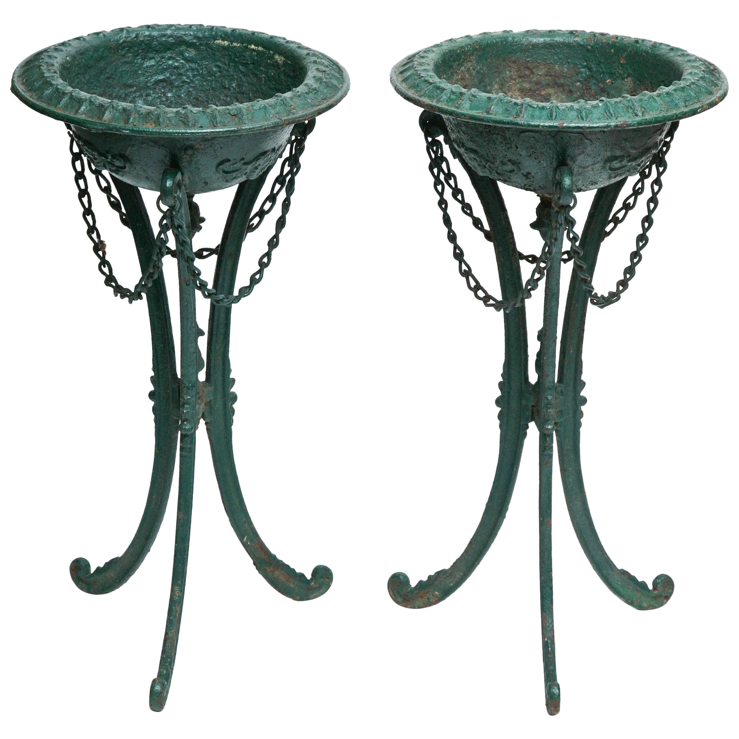Unusual Pair of 19th Century Cast Iron Plant Stands