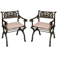 Pair of Antique Iron Garden Chairs