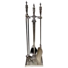 Wonderful Caldwell Silvered Bronze Four-Piece Fireplace Nickel Tool Set