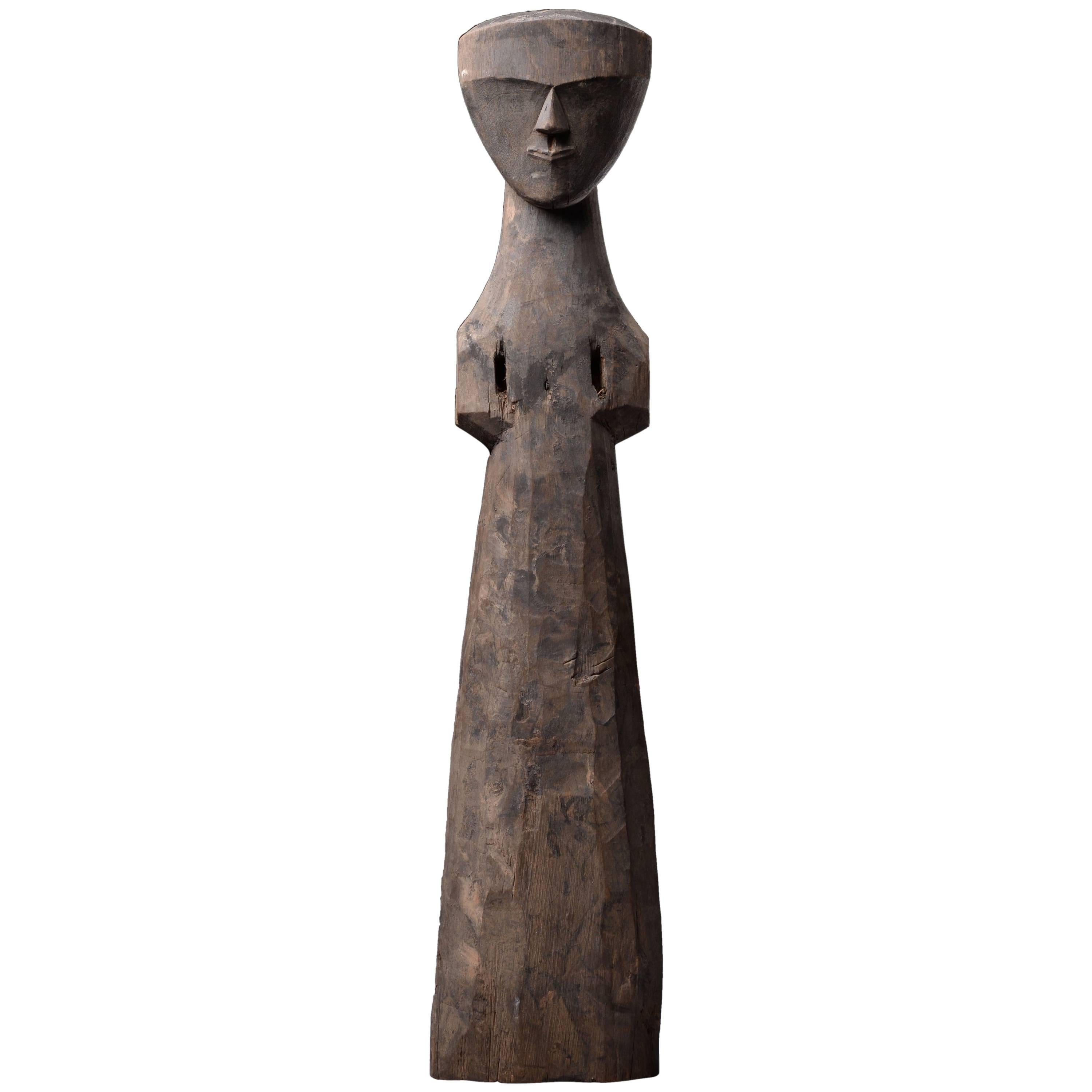 Ancient Chinese Abstract Wooden Spirit Figure Sculpture, 350 BC