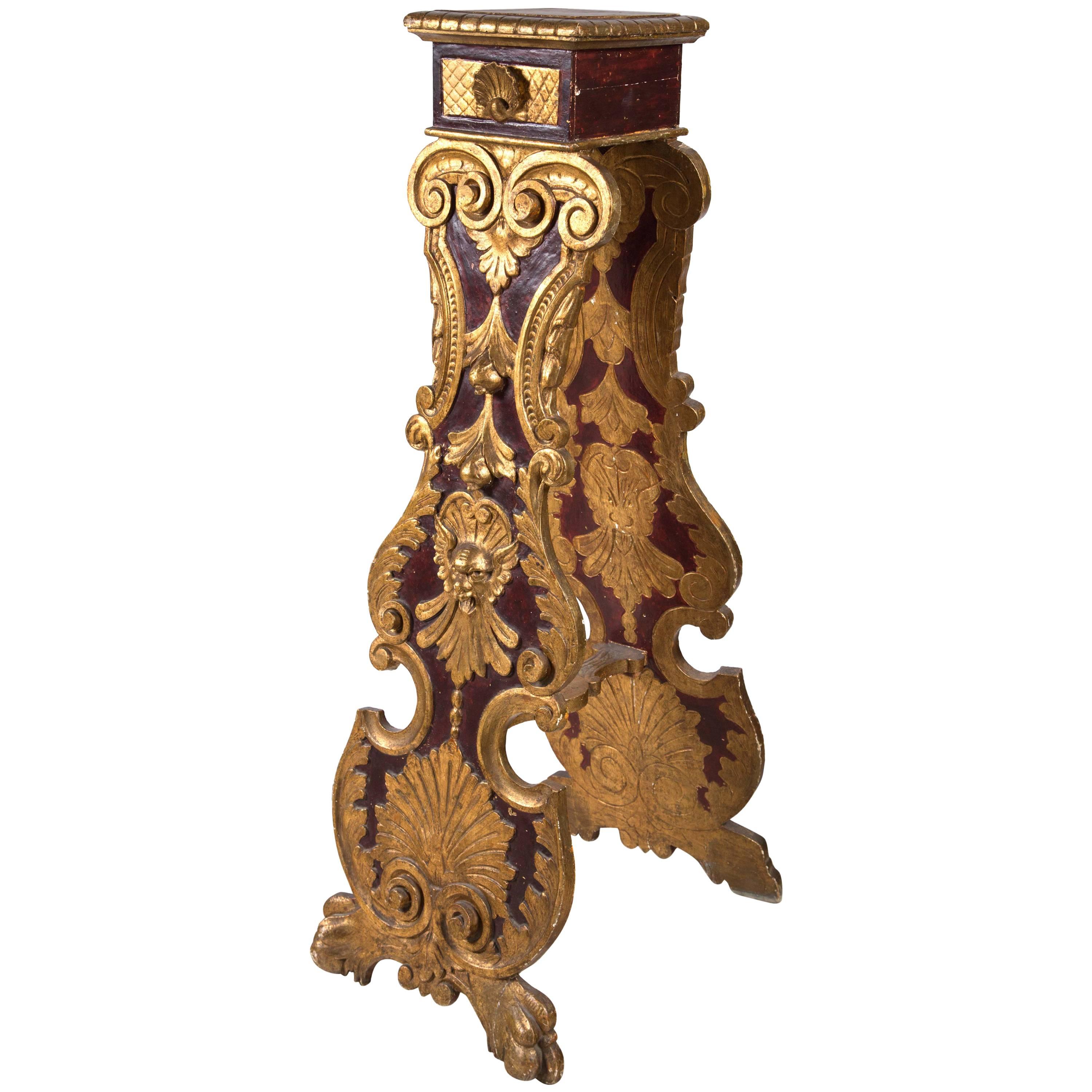 Unusual Painted and Gilded Pedestal