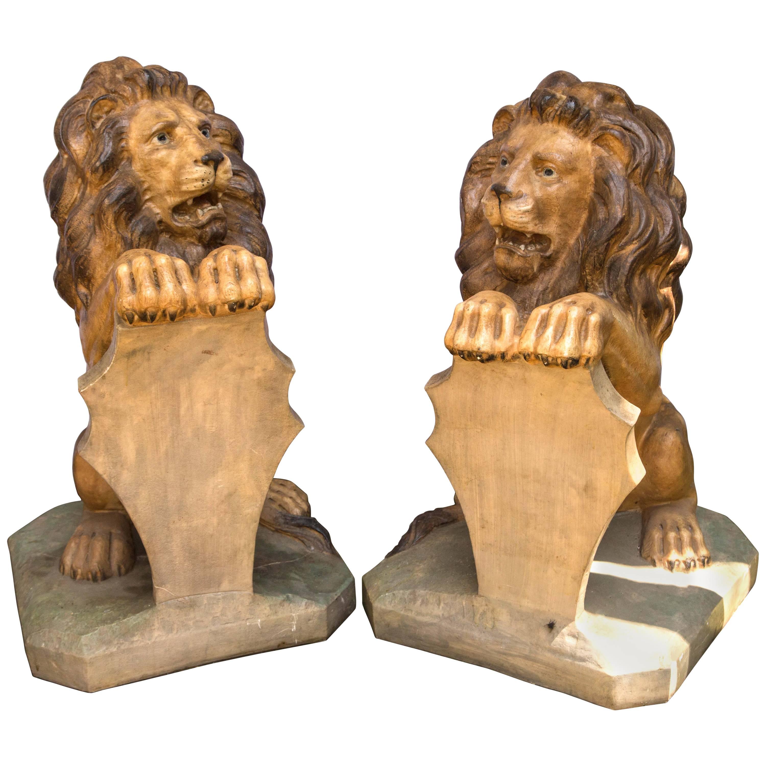 Art Deco Mountain Lion Statues in Carved Limestone at 1stdibs