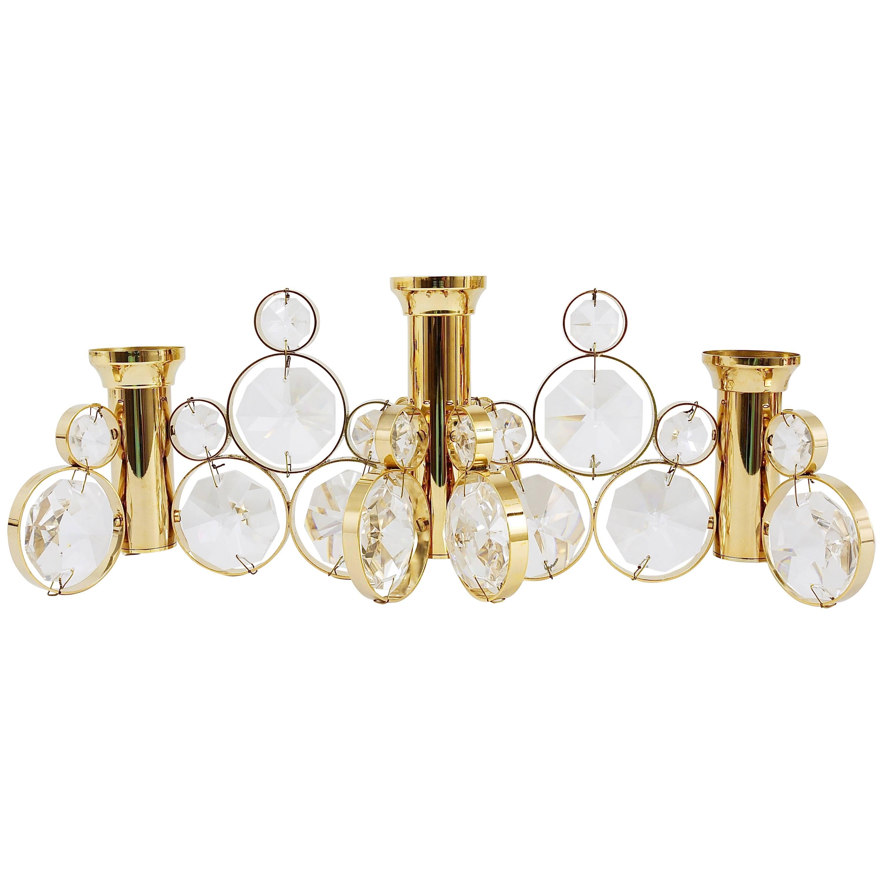10 Palwa Brass & Crystals Candle Holder in the Style of Gaetano Sciolari, 1970s